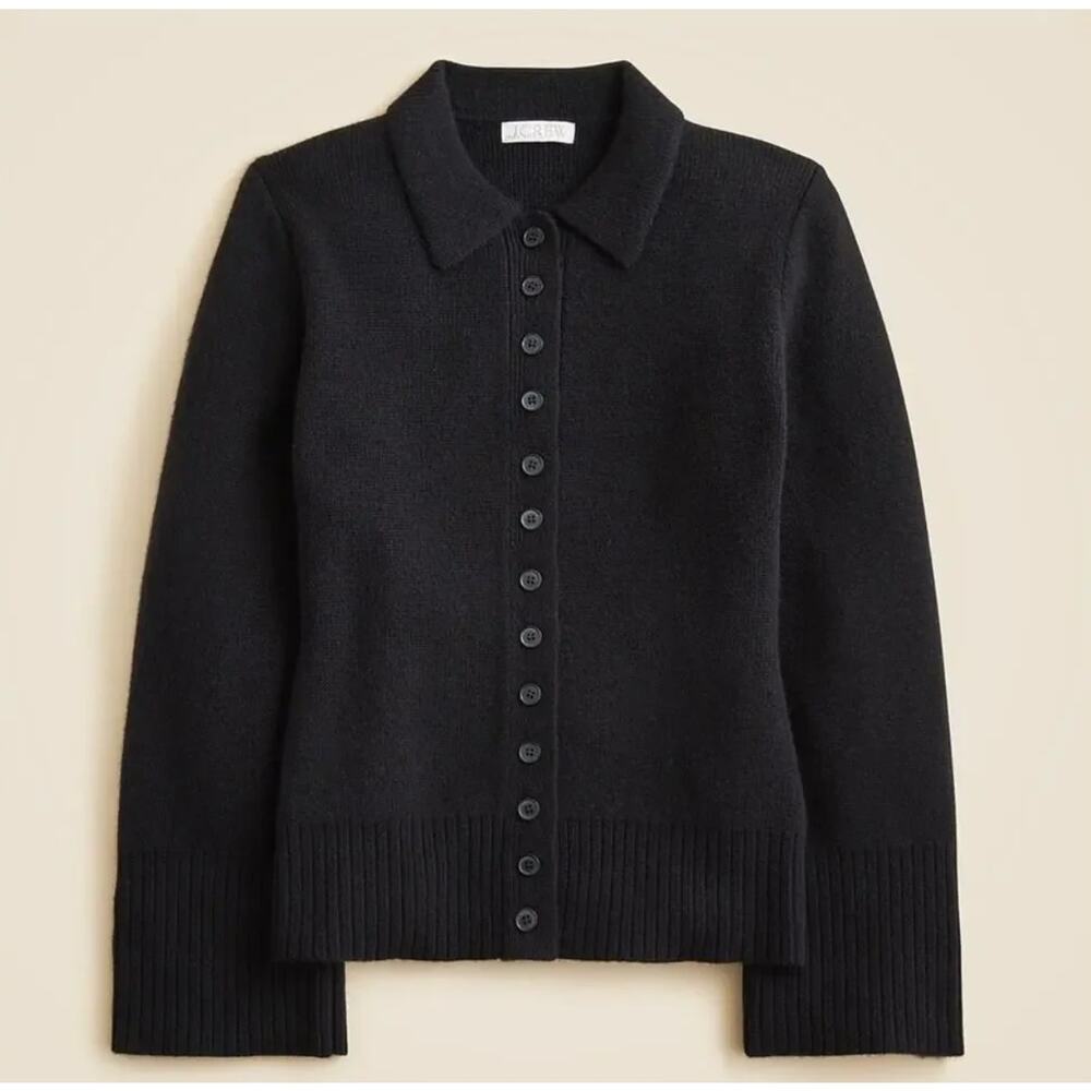 J.Crew Milano Stitch Cinched Waist Cardigan Lambswool Sweater Black M NWT $168 - Picture 5 of 14